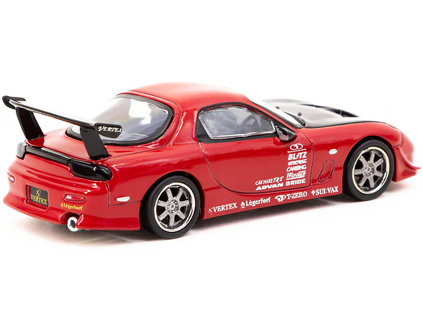 Mazda RX-7 FD3S "VERTEX" RHD (Right Hand Drive) Red with Black Hood "Global64" Series 1/64 Diecast Model Car by Tarmac Works