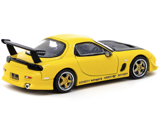 Mazda VERTEX RX-7 FD3S RHD (Right Hand Drive) Yellow Metallic with Black Hood "Global64" Series 1/64 Diecast Model Car by Tarmac Works