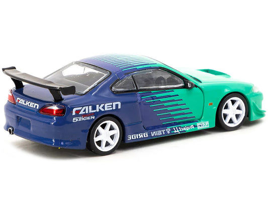 Nissan Silvia (S15) Vertex RHD (Right Hand Drive) "Falken Tires" Green and Blue "Global64" Series 1/64 Diecast Model by Tarmac Works