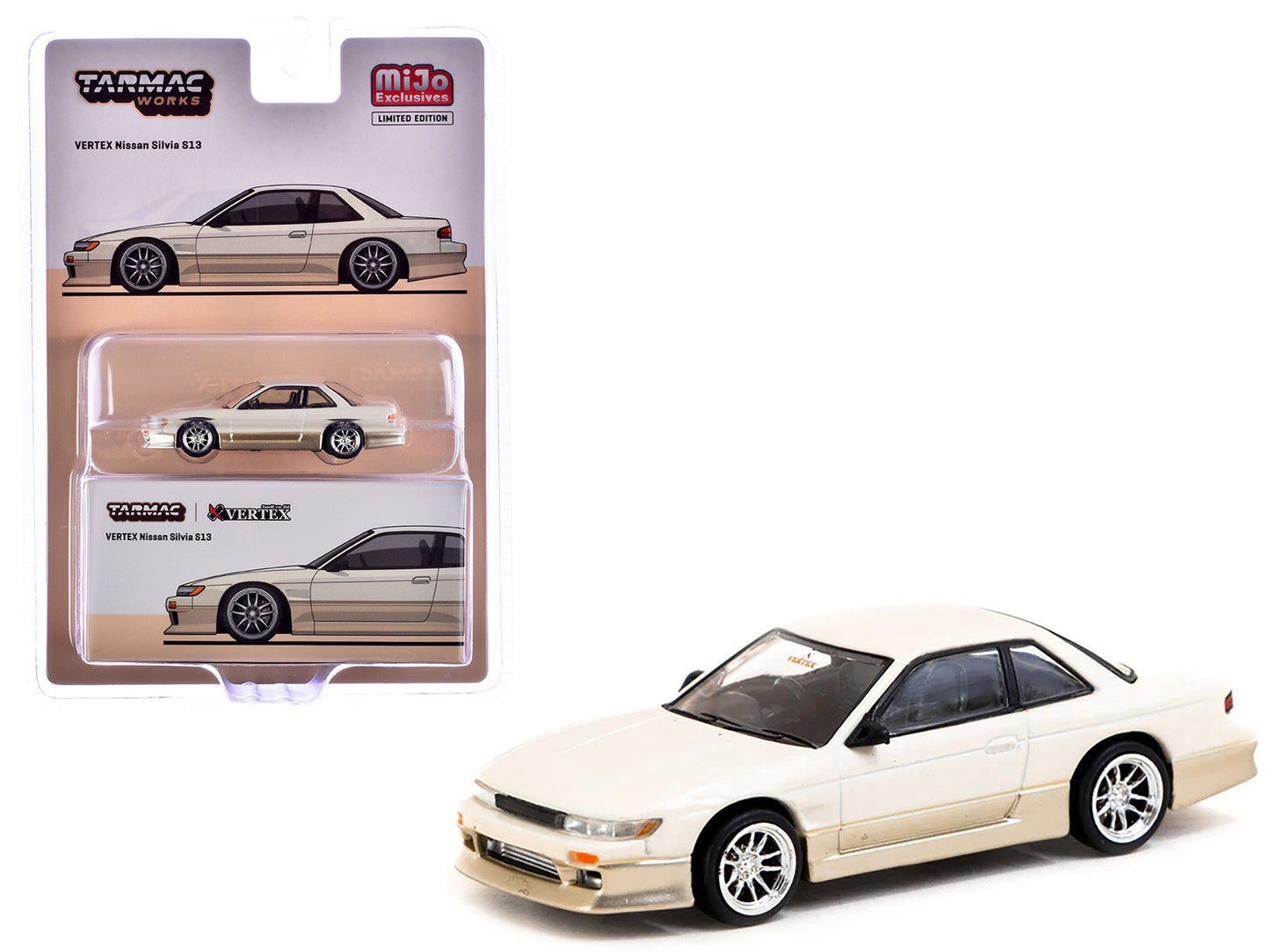 Nissan Silvia (S13) Vertex RHD (Right Hand Drive) White and Gold "Lamley Special Edition" "Global64" Series 1/64 Diecast Model by Tarmac Works