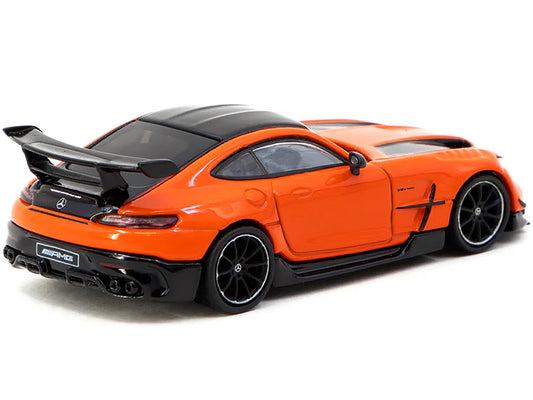 Mercedes-Benz AMG GT Black Series Orange with Black Hood Stripes and Top "Global64" Series 1/64 Diecast Model by Tarmac Works