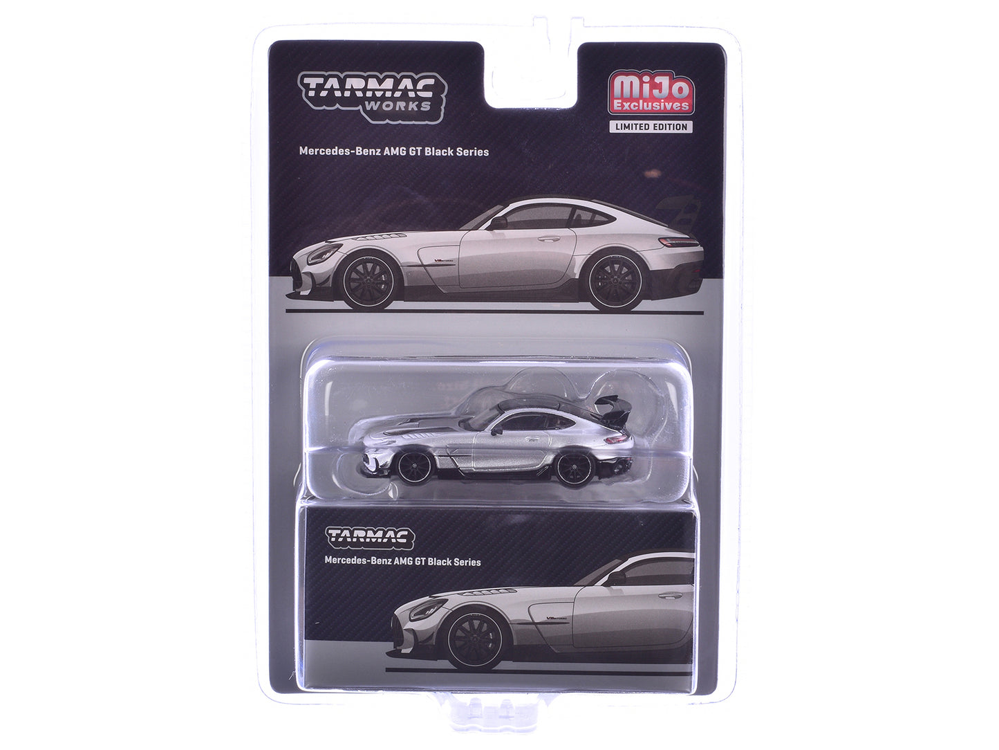 Mercedes-Benz AMG GT Black Series Silver Metallic with Black Hood Stripes and Top "Global64" Series 1/64 Diecast Model by Tarmac Works