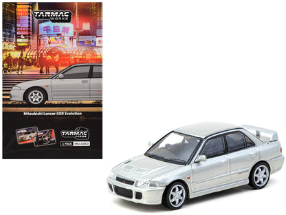 Mitsubishi Lancer GSR Evolution RHD (Right Hand Drive) Silver Metallic with Tarmac Cards "Global64" Series 1/64 Diecast Model by Tarmac Works