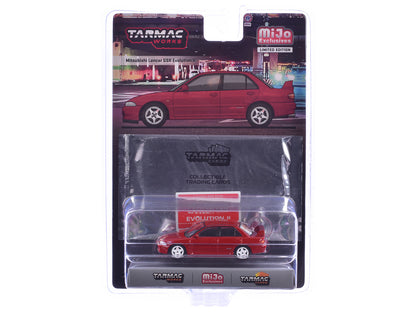 Mitsubishi Lancer GSR Evolution II RHD (Right Hand Drive) Red with Tarmac Cards "Global64" Series 1/64 Diecast Model by Tarmac Works