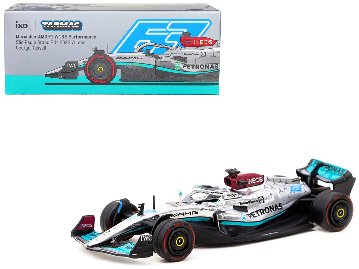 Mercedes-AMG F1 W13 E Performance #63 George Russell Formula One F1 Winner "Sao Paulo GP" (2022) "Global64" Series 1/64 Diecast Model Car by Tarmac Works