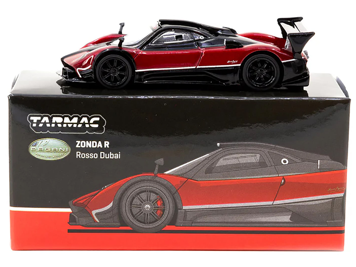 Pagani Zonda R Rosso Dubai Red Metallic and Black "Global64" Series 1/64 Diecast Model by Tarmac Works