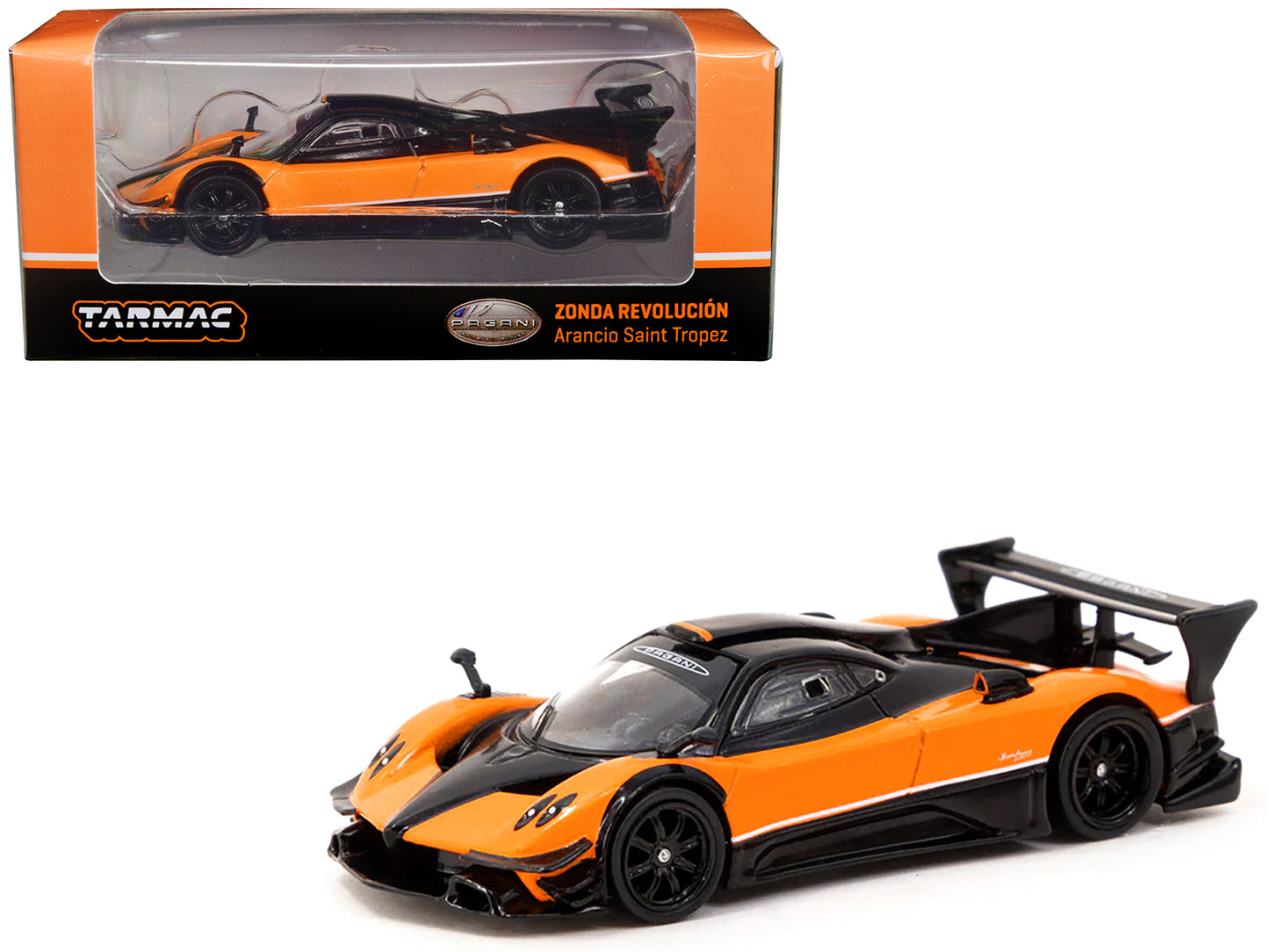 Pagani Zonda Revolucion Arancio Saint Tropez Orange and Black "Global64" Series 1/64 Diecast Model by Tarmac Works