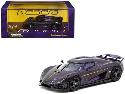 Koenigsegg Regera Purple Carbon Fiber with Gold Stripes "Global64" Series 1/64 Diecast Model by Tarmac Works