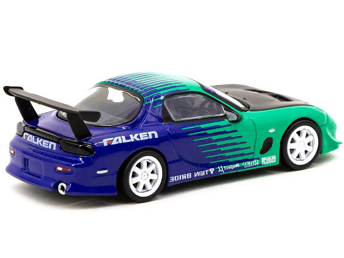 Mazda RX-7 FD3S RHD (Right Hand Drive) Green and Blue "Falken" Livery "Global64" Series 1/64 Diecast Model Car by Tarmac Works