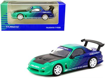 Mazda RX-7 FD3S RHD (Right Hand Drive) Green and Blue "Falken" Livery "Global64" Series 1/64 Diecast Model Car by Tarmac Works