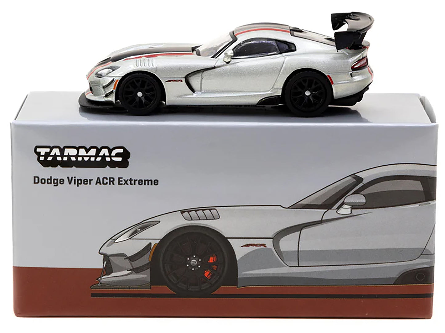 Dodge Viper ACR Extreme Silver Metallic with Black and Red Stripes "Global64" Series 1/64 Diecast Model by Tarmac Works