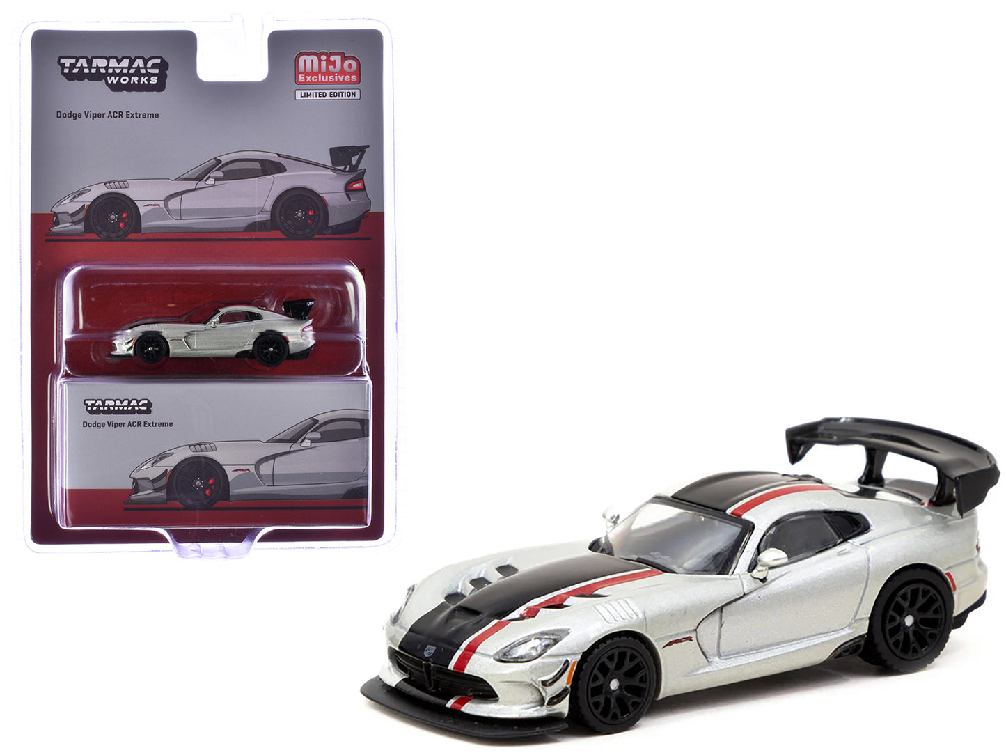 Dodge Viper ACR Extreme Silver Metallic with Black and Red Stripes "Global64" Series 1/64 Diecast Model by Tarmac Works