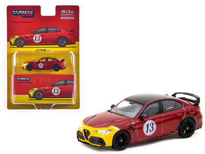 Alfa Romeo Giulia GTAm #13 Red Metallic and Yellow with Black Top "Global64" Series 1/64 Diecast Model by Tarmac Works