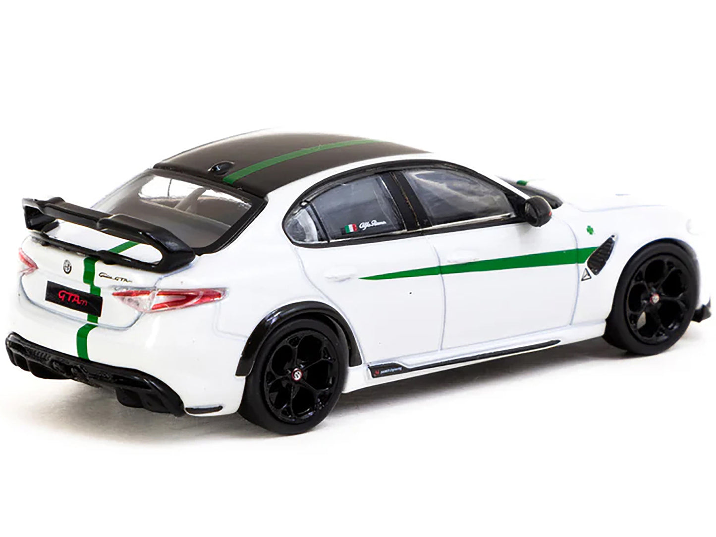 Alfa Romeo Giulia GTAm White with Green Stripes and Black Top "Global64" Series 1/64 Diecast Model by Tarmac Works