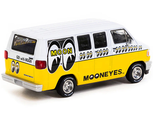 Dodge Van White and Yellow with Graphics "Mooneyes" "Global64" Series 1/64 Diecast Model by Tarmac Works