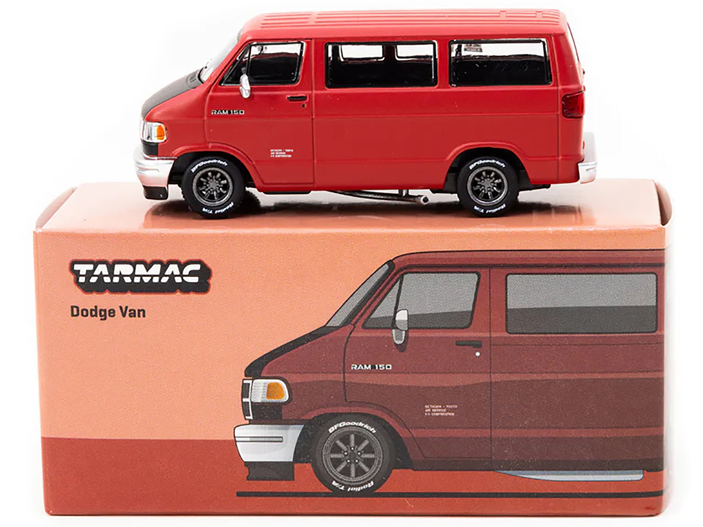 Dodge Ram 150 Van Red with Black Hood "Global64" Series 1/64 Diecast Model by Tarmac Works