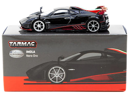 Pagani Imola Nero Oro Black Metallic with Italian Flag Stripes "Global64" Series 1/64 Diecast Model by Tarmac Works