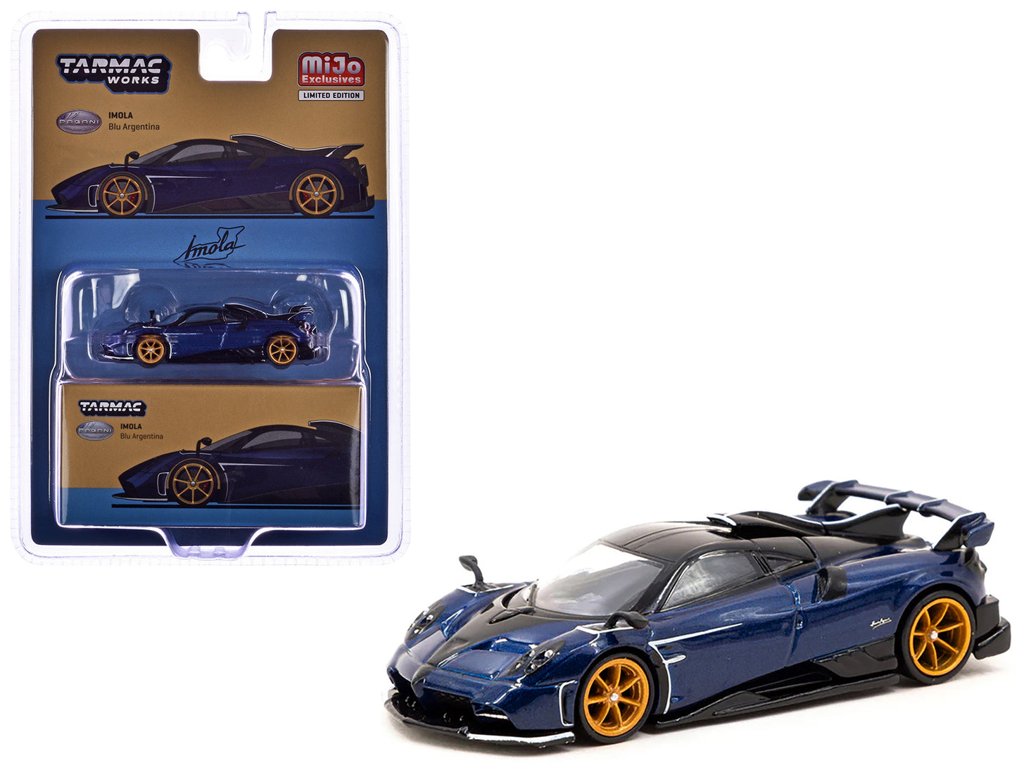 Pagani Imola Argentina Blue Metallic with Black Top "Global64" Series 1/64 Diecast Model by Tarmac Works