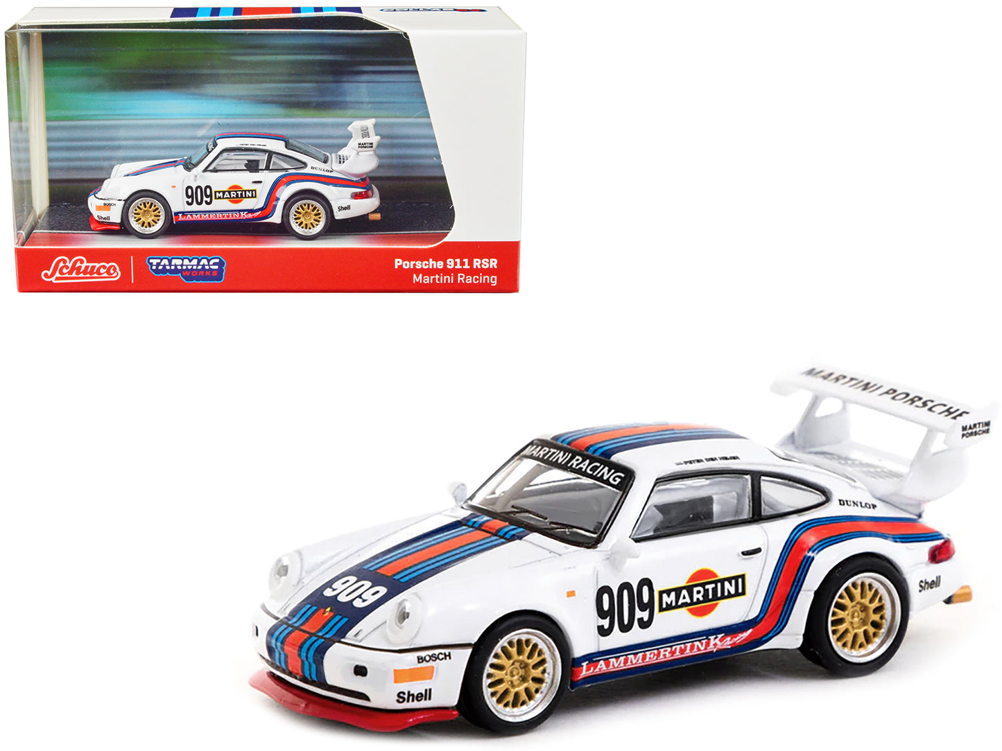 Porsche 911 RSR #909 "Martini Racing" White with Stripes "Collab64" Series 1/64 Diecast Model Car by Schuco & Tarmac Works