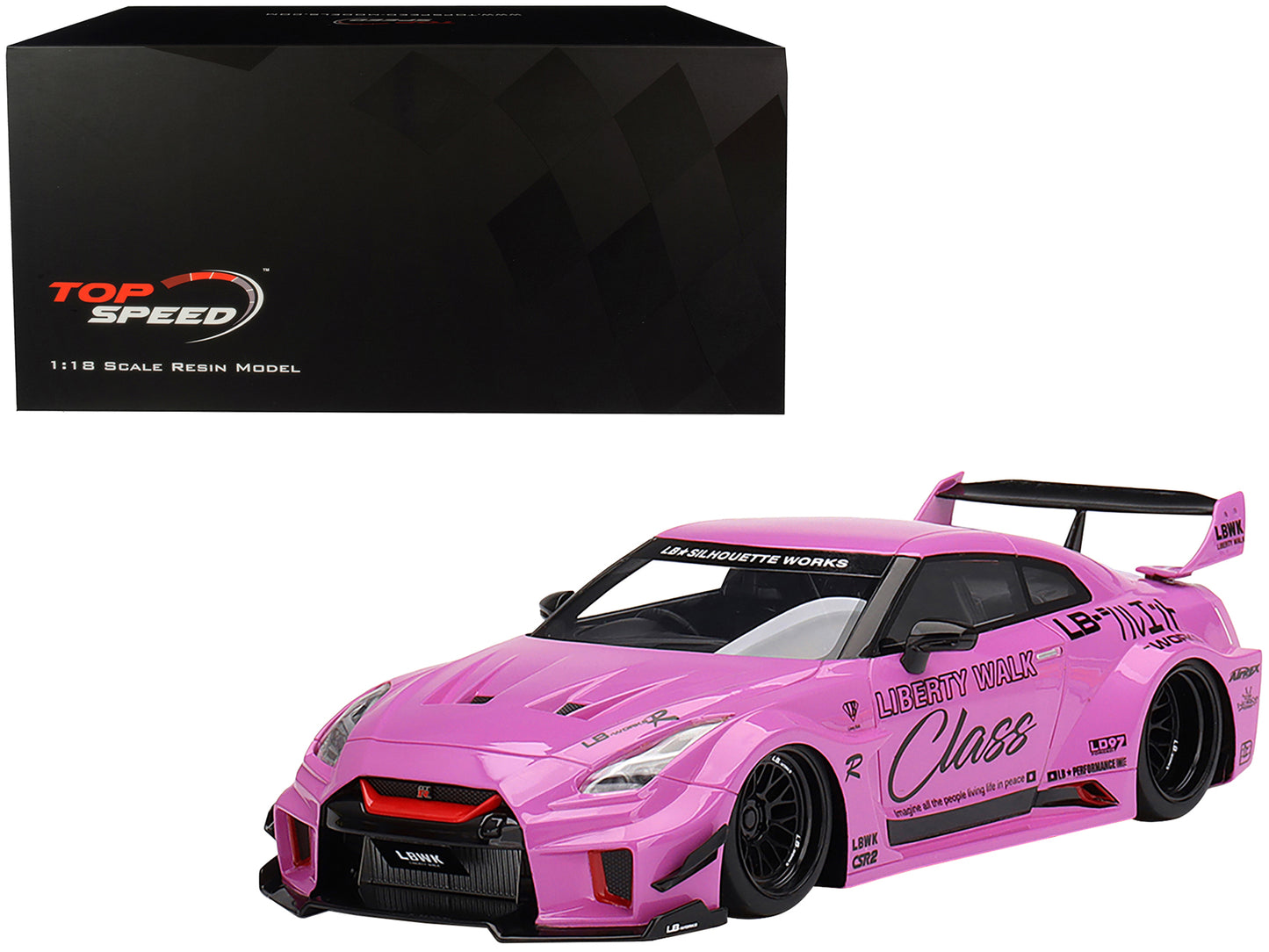 Nissan 35GT-RR Ver. 1 LB-Silhouette Works GT RHD (Right Hand Drive) "Class" Pink with Graphics 1/18 Model Car by Top Speed