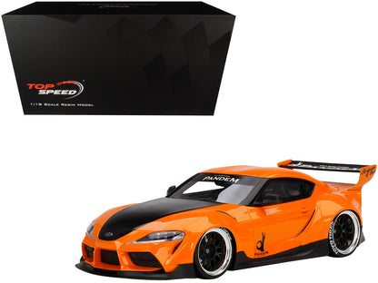 Toyota Pandem GR Supra V1.0 Orange with Black Hood 1/18 Model Car by Top Speed