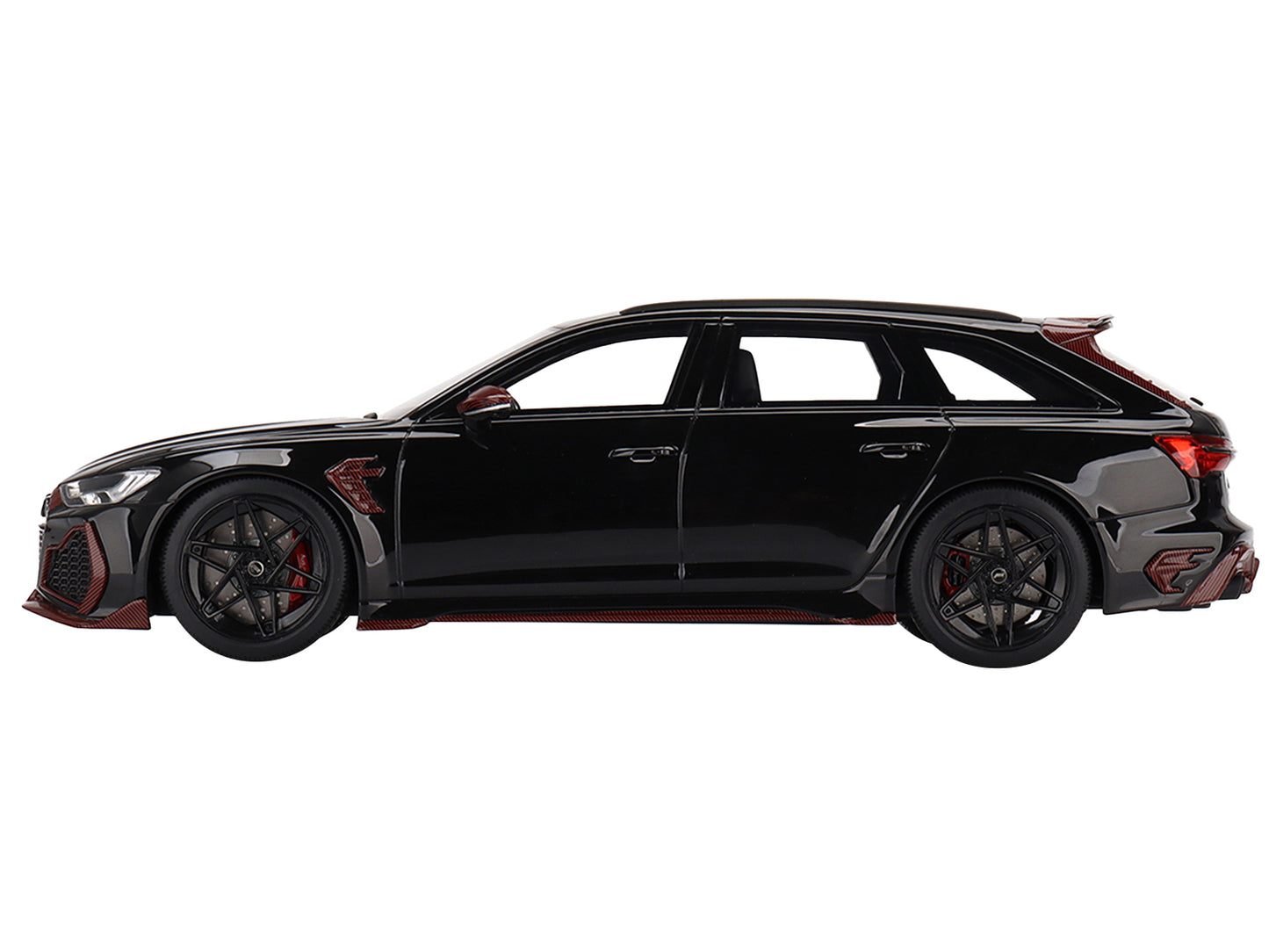 Audi RS6 ABT "Johann Abt Signature Edition" Black with Red Carbon Accents 1/18 Model Car by Top Speed