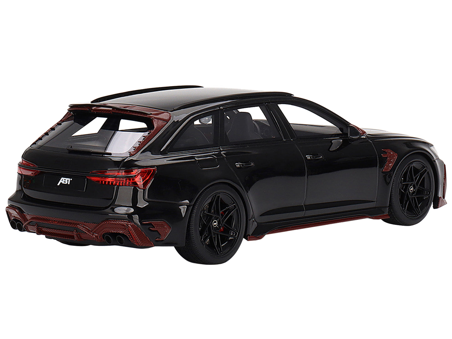 Audi RS6 ABT "Johann Abt Signature Edition" Black with Red Carbon Accents 1/18 Model Car by Top Speed