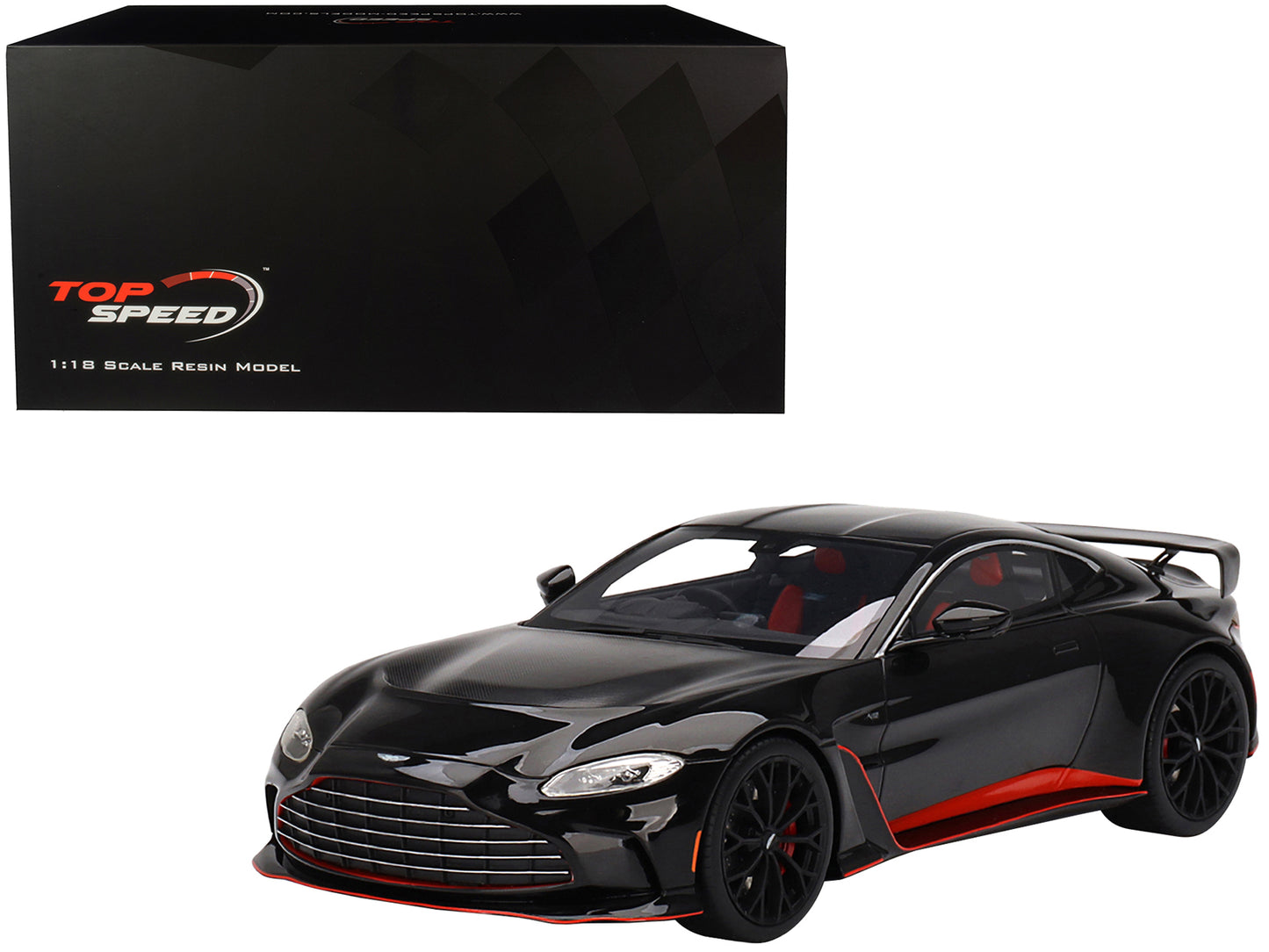 Aston Martin V12 Vantage RHD (Right Hand Drive) Jet Black with Red Accents 1/18 Model Car by Top Speed