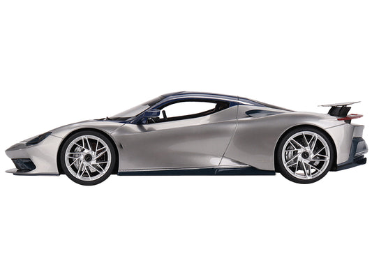 2019 Automobili Pininfarina Battista Argento Liquido Silver Metallic with Blu del Re Blue Top "US Launch Edition" 1/18 Model Car by Top Speed