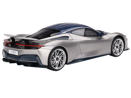 2019 Automobili Pininfarina Battista Argento Liquido Silver Metallic with Blu del Re Blue Top "US Launch Edition" 1/18 Model Car by Top Speed