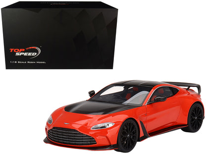 Aston Martin V12 Vantage RHD (Right Hand Drive) Scorpus Red with Black Top and Carbon Hood 1/18 Model Car by Top Speed