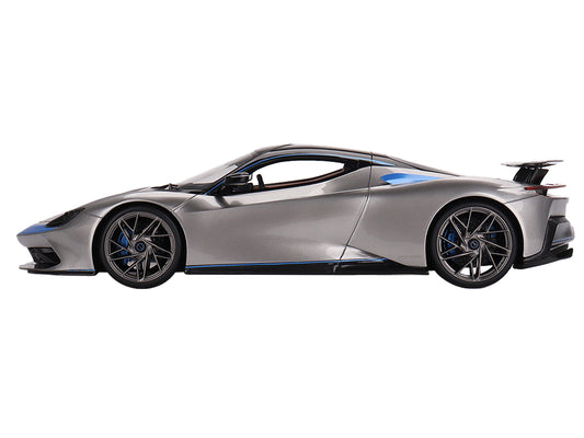 2019 Automobili Pininfarina Battista Grigio Luserna Silver Metallic with Iconica Blu Blue Accents and Black Top "World Premiere" 1/18 Model Car by Top Speed