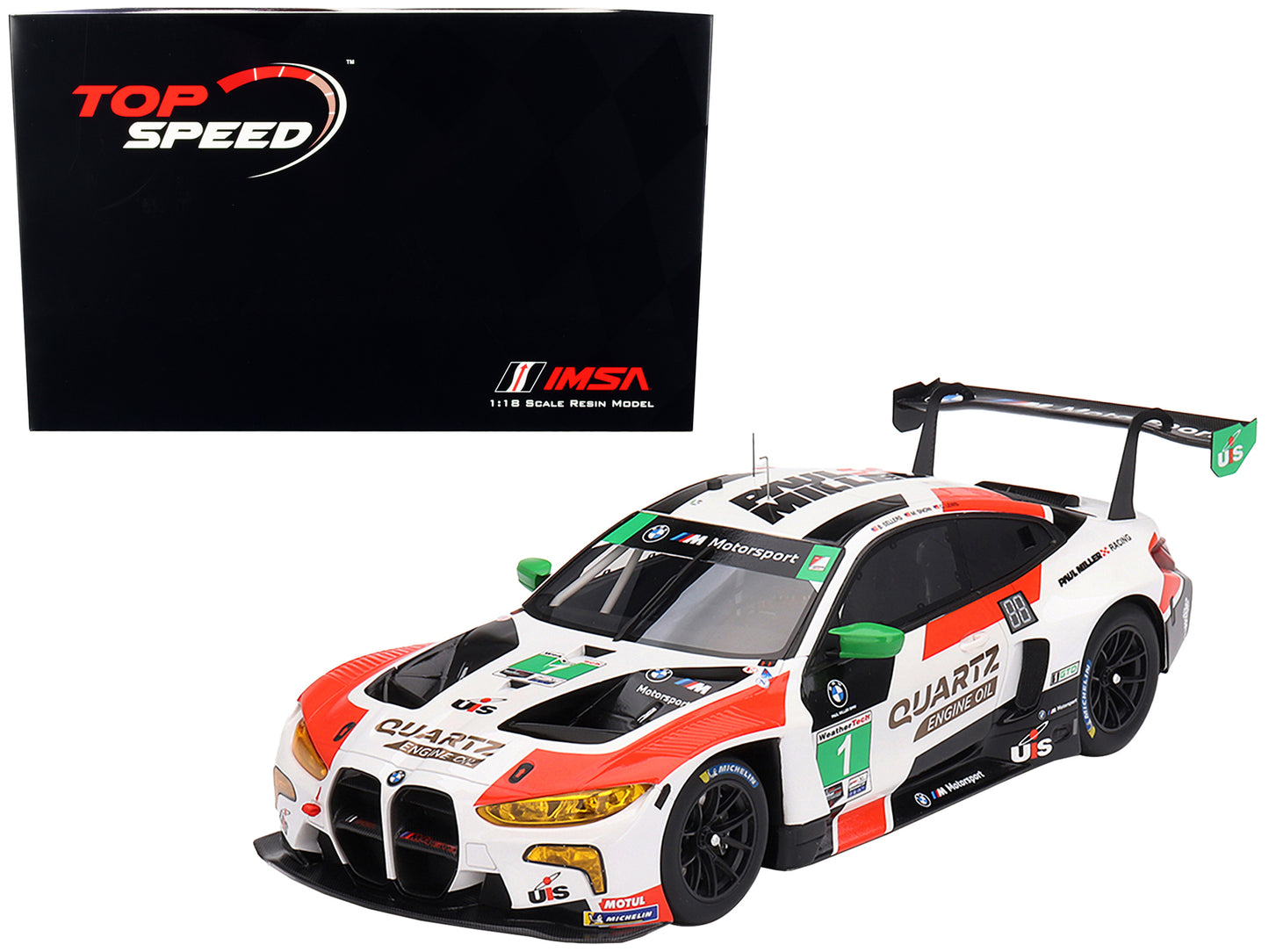 BMW M4 GT3 #1 Corey Lewis - Bryan Sellers - Madison Snow "Paul Miller Racing" Winner IMSA GTD "12 Hours of Sebring" (2023) 1/18 Model Car by Top Speed