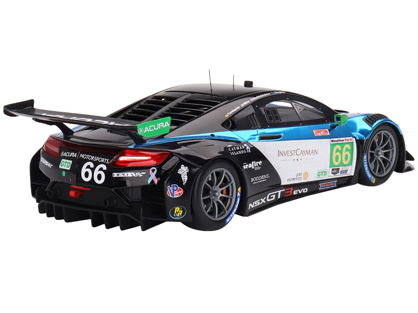 Acura NSX GT3 EVO22 #66 Till Bechtolsheimer - Mario Farnbacher - Marc Miller - Kyffin Simpson "Gradient Racing" IMSA GTD "24 Hours of Daytona" (2022) 1/18 Model Car by Top Speed