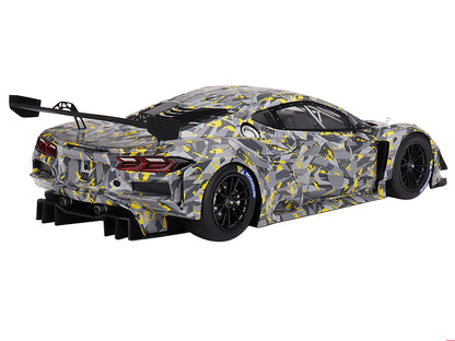 Chevrolet Corvette Z06 GT3.R Gray and Yellow Graphics "Sebring Test Car" (2022) 1/18 Model Car by Top Speed