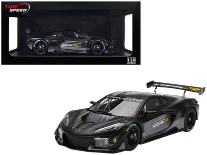 Chevrolet Corvette Z06 GT3.R Black with Graphics "Road America Test Car" (2023) 1/18 Model Car by Top Speed