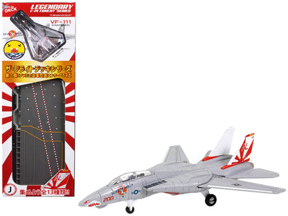 Grumman F-14A Tomcat Fighter Aircraft "VF-111 Sundowners" and Section J of USS Enterprise (CVN-65) Aircraft Carrier Display Deck "Legendary F-14 Tomcat" Series 1/200 Diecast Model by Forces of Valor