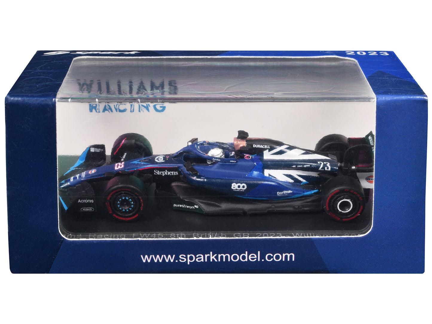 Williams FW45 #23 Alex Albon "Williams 800th Grand Prix" Formula One F1 "British GP" (2023) 1/64 Diecast Model Car by Spark