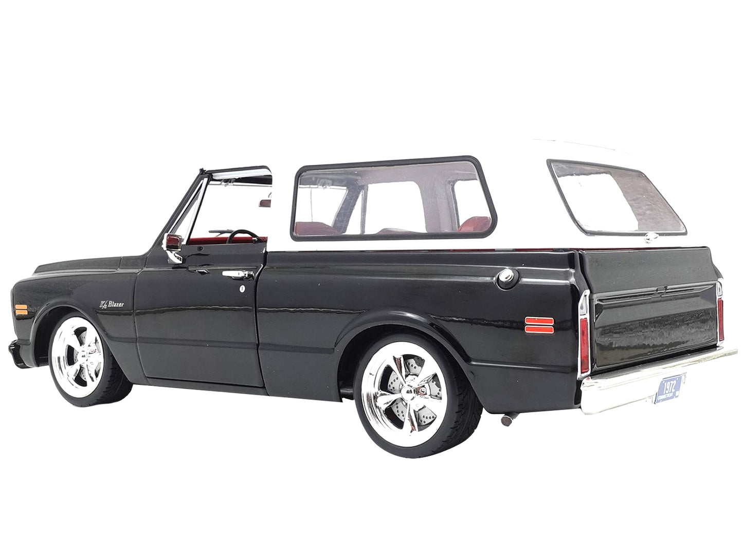 1972 Chevrolet Blazer Custom Black with White Top and Red Interior Limited Edition to 698 pieces Worldwide 1/18 Diecast Model Car by ACME