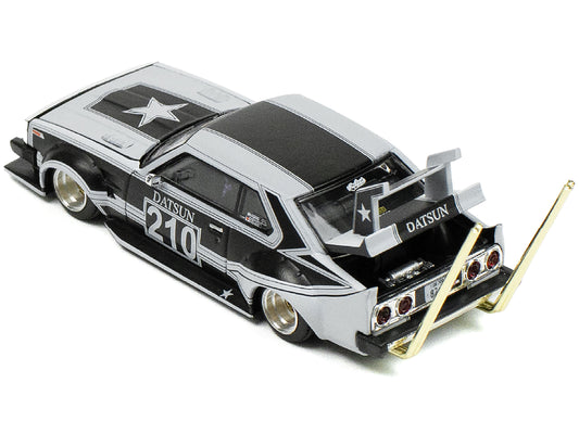 Skyline C210 "Bosozoku Style" RHD (Right Hand Drive) #210 Matt Black and Silver 1/64 Diecast Model Car by Pop Race