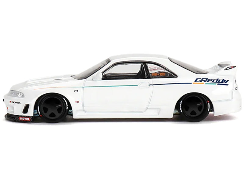 Nissan Skyline GT-R (R33) "GReddy GR33 V1" RHD (Right Hand Drive) White with Stripes (Designed by Jun Imai) "Kaido House" Special 1/64 Diecast Model Car by True Scale Miniatures