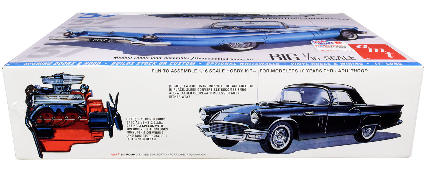 Skill 3 Model Kit 1957 Ford Thunderbird Convertible 2-in-1 Kit 1/16 Scale Model by AMT