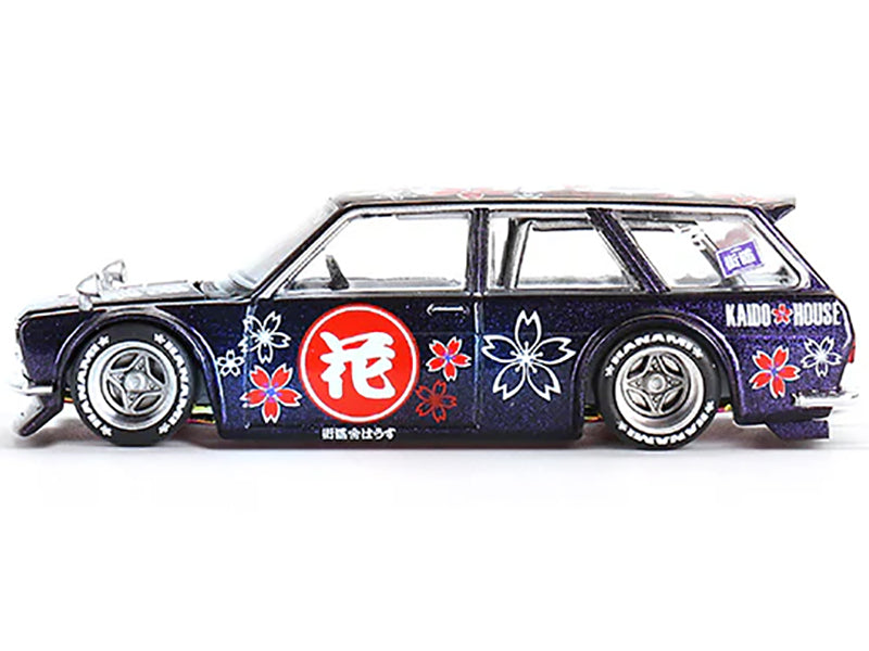 Datsun 510 Wagon "Hanami V3" RHD (Right Hand Drive) Magic Purple Metallic with Flower Graphics (Designed by Jun Imai) "Kaido House" Special 1/64 Diecast Model Car by True Scale Miniatures