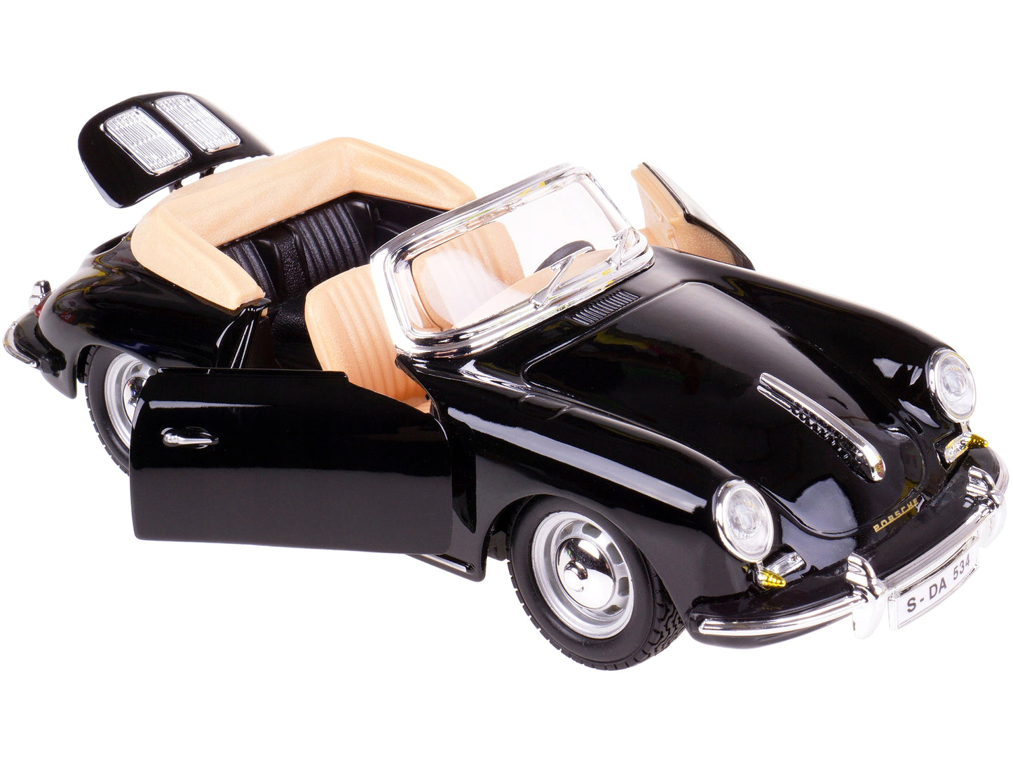 1961 Porsche 356 B Cabriolet Black 1/24 Diecast Model Car by Bburago