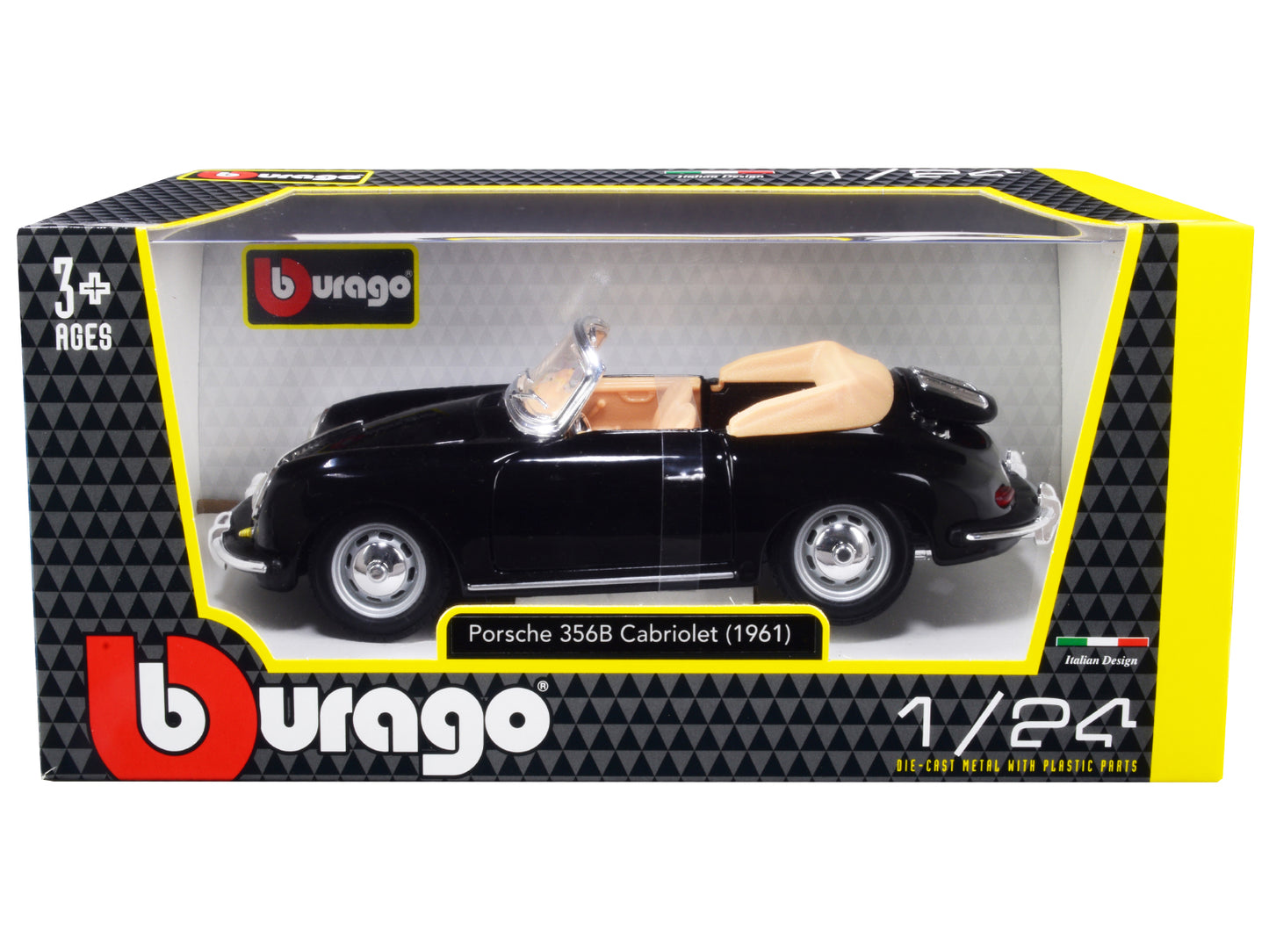 1961 Porsche 356 B Cabriolet Black 1/24 Diecast Model Car by Bburago