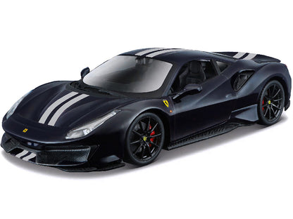 Ferrari 488 Pista Dark Blue Metallic with Silver Stripes 1/24 Diecast Model Car by Bburago