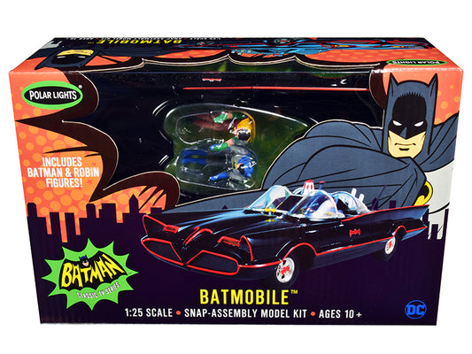 Skill 2 Snap Model Kit 1966 Batmobile with Batman and Robin Figurines "Batman" (1966-1968) Classic TV Series 1/25 Scale Model by Polar Lights