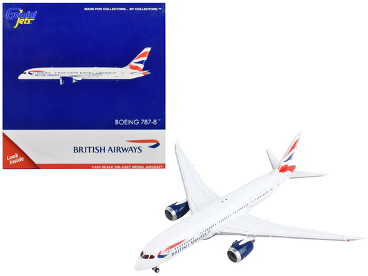 Boeing 787-8 Commercial Aircraft "British Airways" White with Tail Stripes 1/400 Diecast Model Airplane by GeminiJets