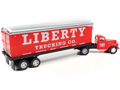 1941-1946 Chevrolet Truck and Trailer Set "Liberty Trucking Co." Red 1/87 (HO) Scale Model by Classic Metal Works