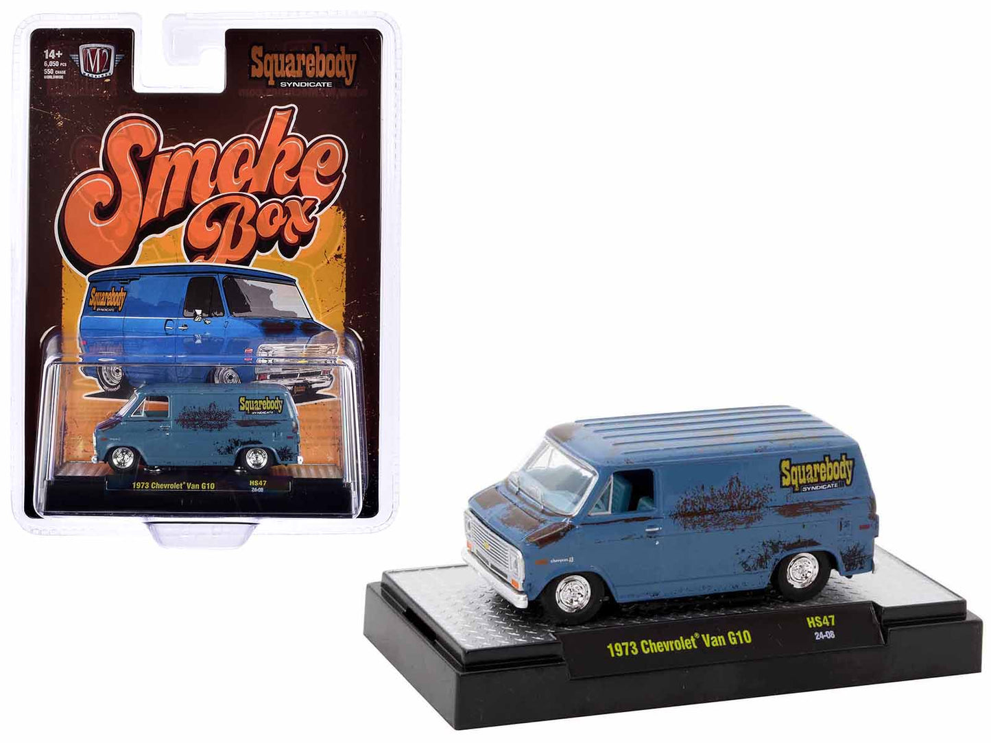 1973 Chevrolet G10 Van Blue (Rusted) with Blue Interior "Smoke Box" Limited Edition to 6050 pieces Worldwide 1/64 Diecast Model Car by M2 Machines